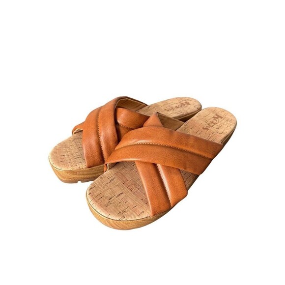 Korks by Kork-Ease Faithe Platform Sandal, Tan Faux Leather, Size Women 10 - Picture 1 of 6